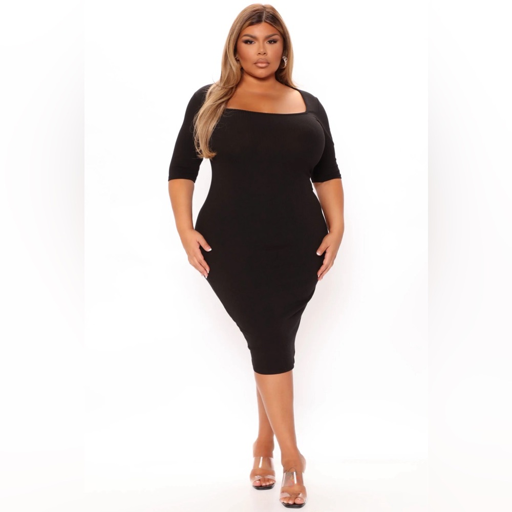 Fashion Nova fitted black knee length dress